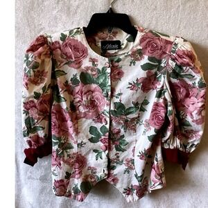 Vintage Alexis Floral Blazer 80s Cottagecore Tapestry Jacket Statement Piece/ SM